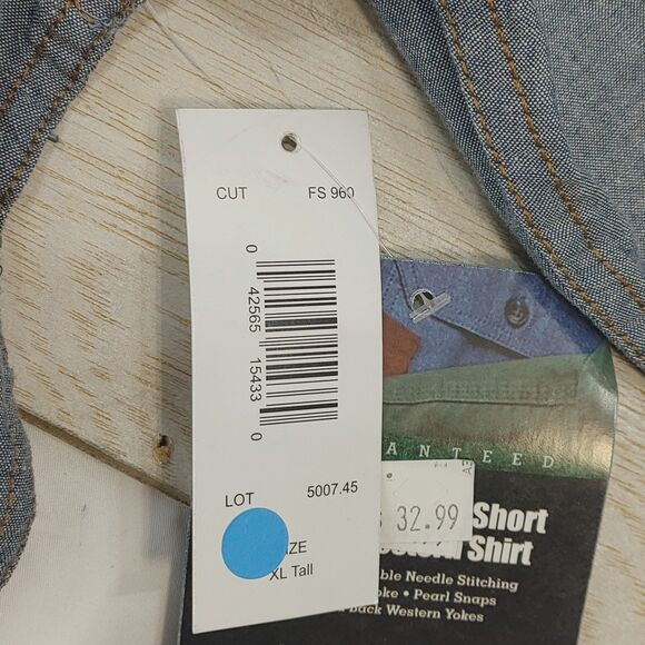 Key XLT Blue Chambray Men's Short Sleeve Western Work Shirt Pearl Snap 5007.45 - Picture 8 of 10